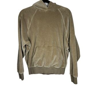 Essentials Fear Of God Raglan Tan Oversized Velour Pullover Hoodie Women Size XS